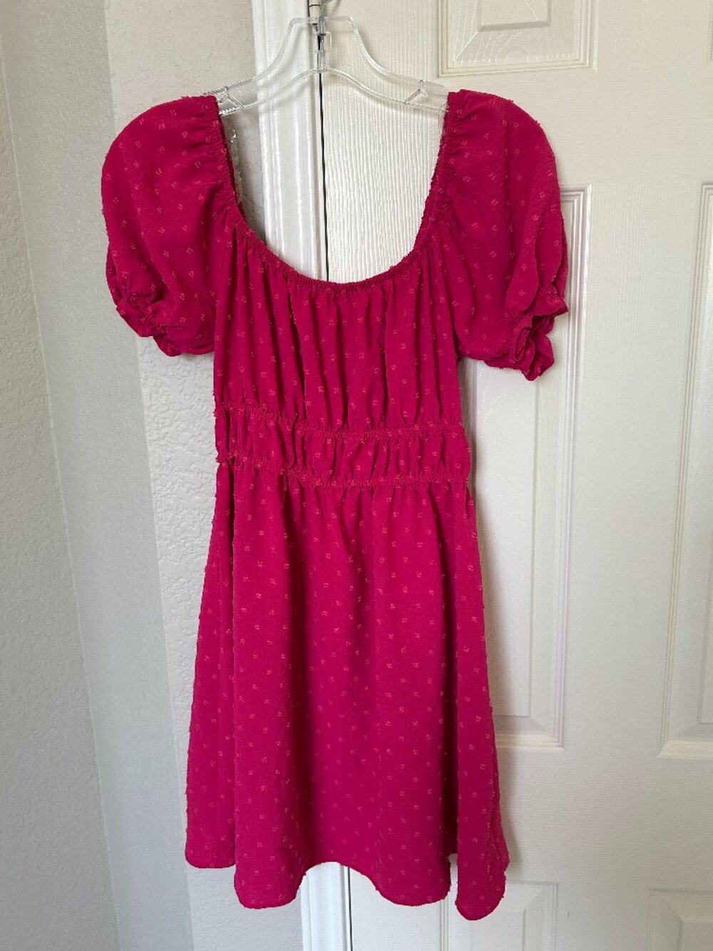 Altar'd State Happily Ever After Puff Sleeve Dress-Hot Pink Dot Texture-Medium